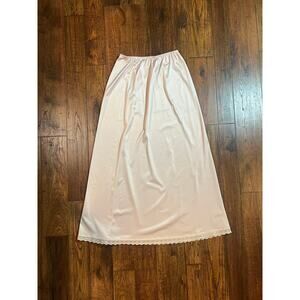 Vintage Clothing - Ankle Length Skirt Slip with Lace Edge - Pink - Size Small